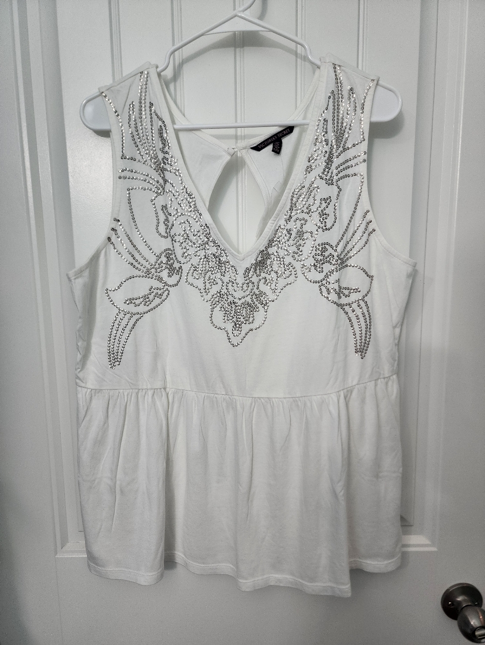 NWOT Victoria's Secret White Peplum Tank w/ Silver Sequin Detail, Size XL